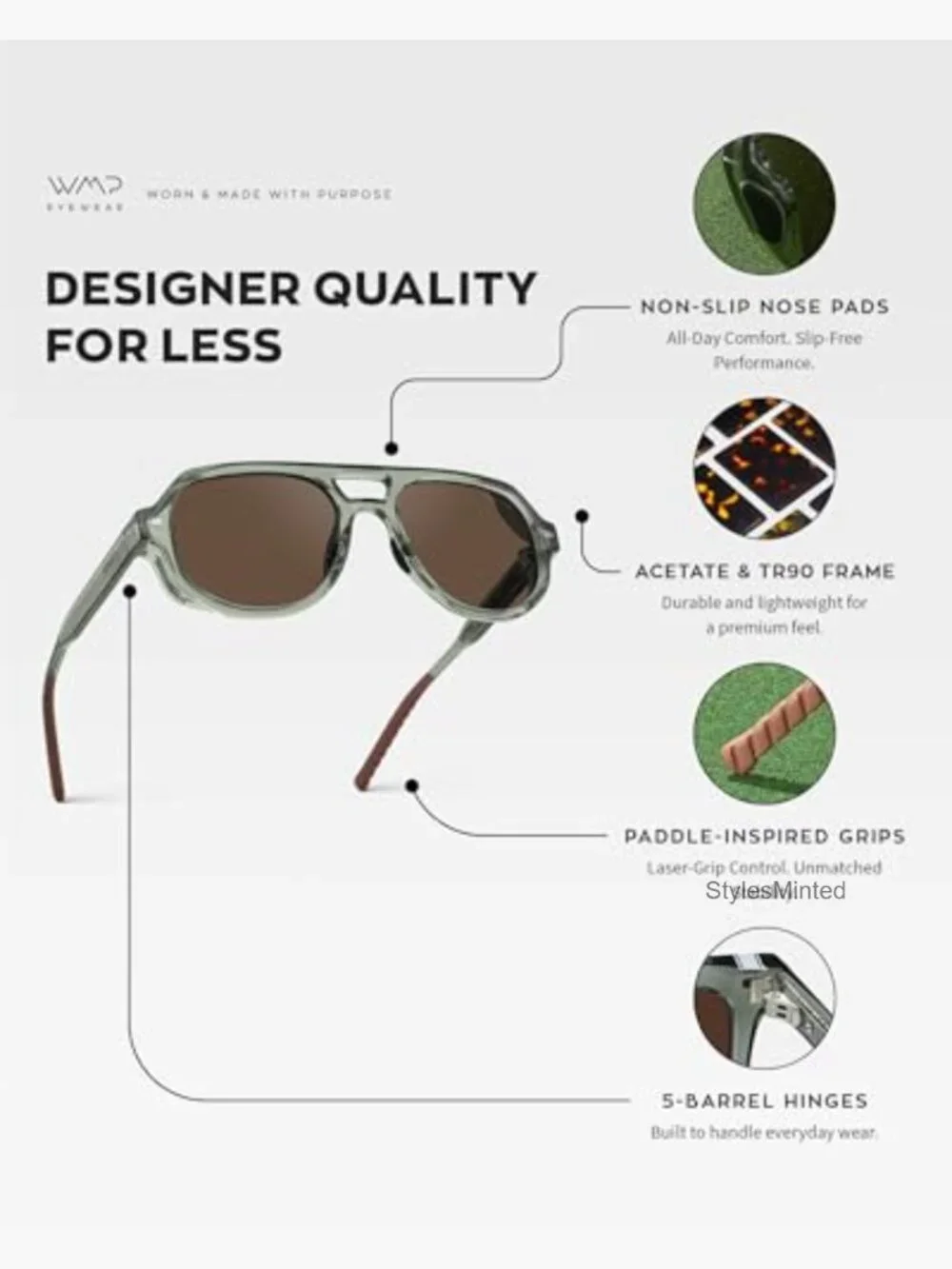 Men's Polarized Aviator Sport Sunglasses Anti-Glare Lightweight Pickleball